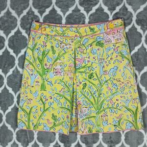 Pamela Ferrari Skirt Womens 8 Yellow A Line Cottage Novelty Cats Birds